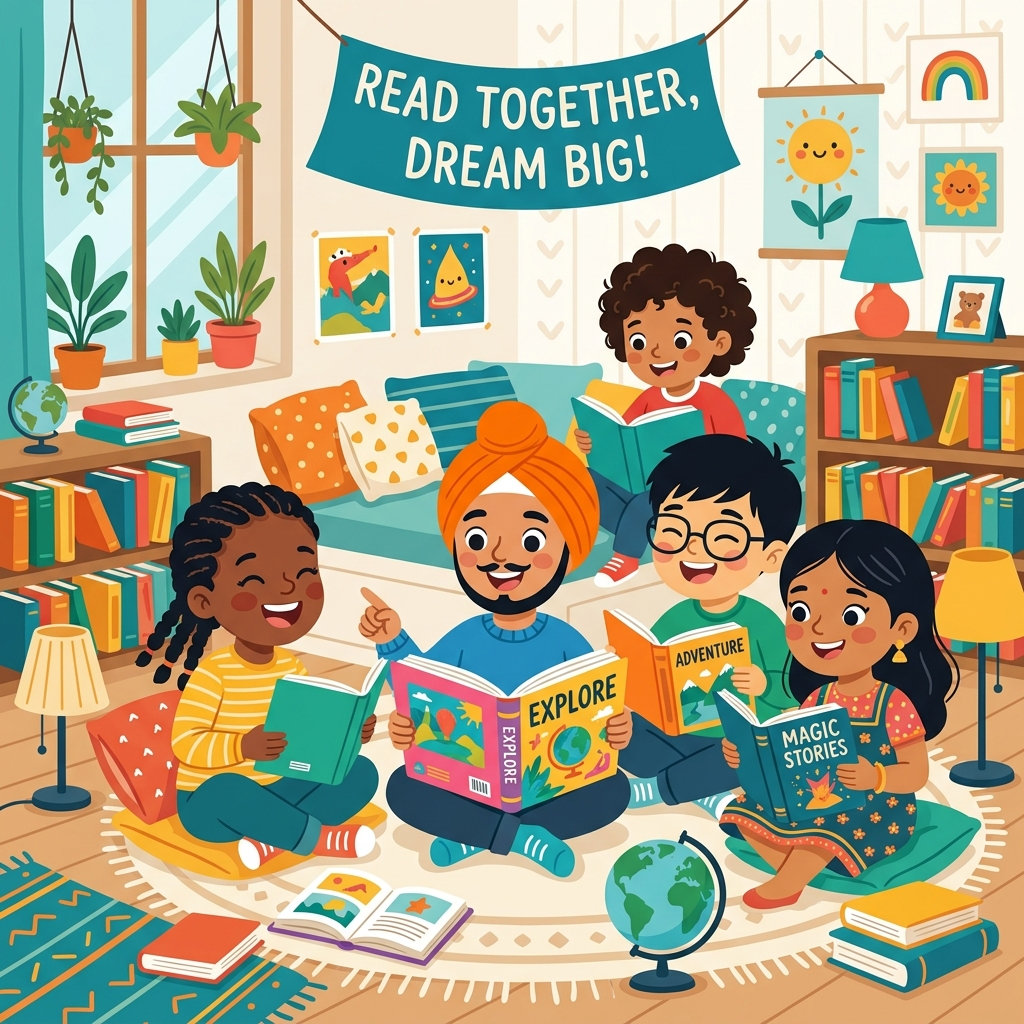 Children reading books together